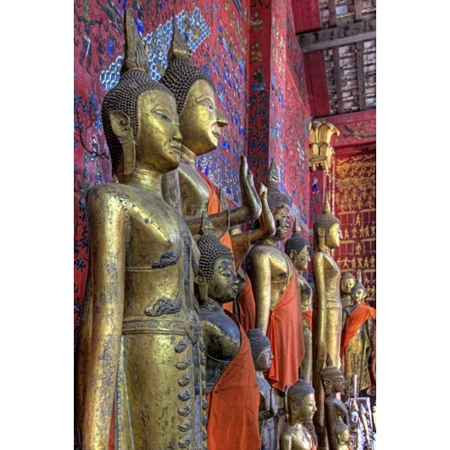 Laos, Luang Prabang Buddha statues inside temple